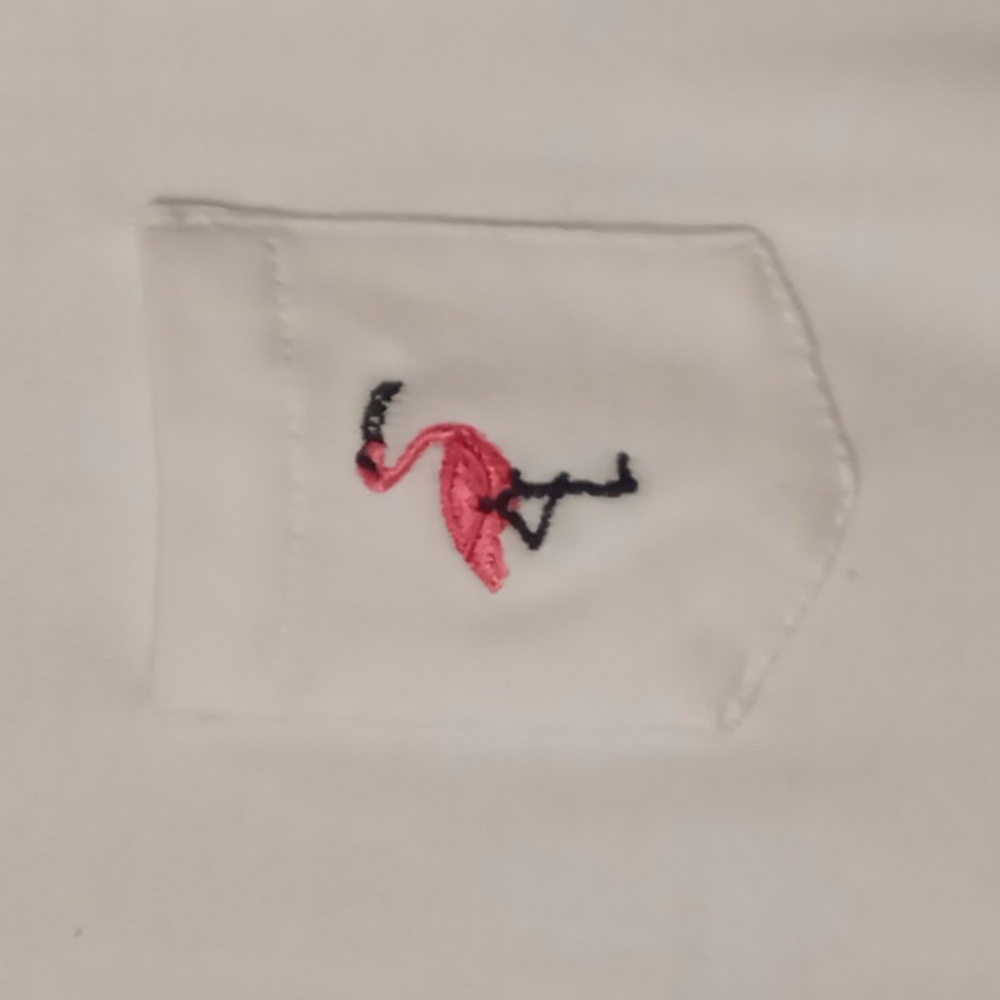 Carolyn Taylor White Tiny Pocket Tee w Flamingo Embellishment XL - Picture 4 of 5